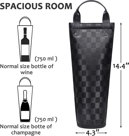 Tirrinia Single Wine Gift Tote Bag, Insulated Padded Thermal Wine Bottle Carrying Cooler for Travel, Picnic, Black