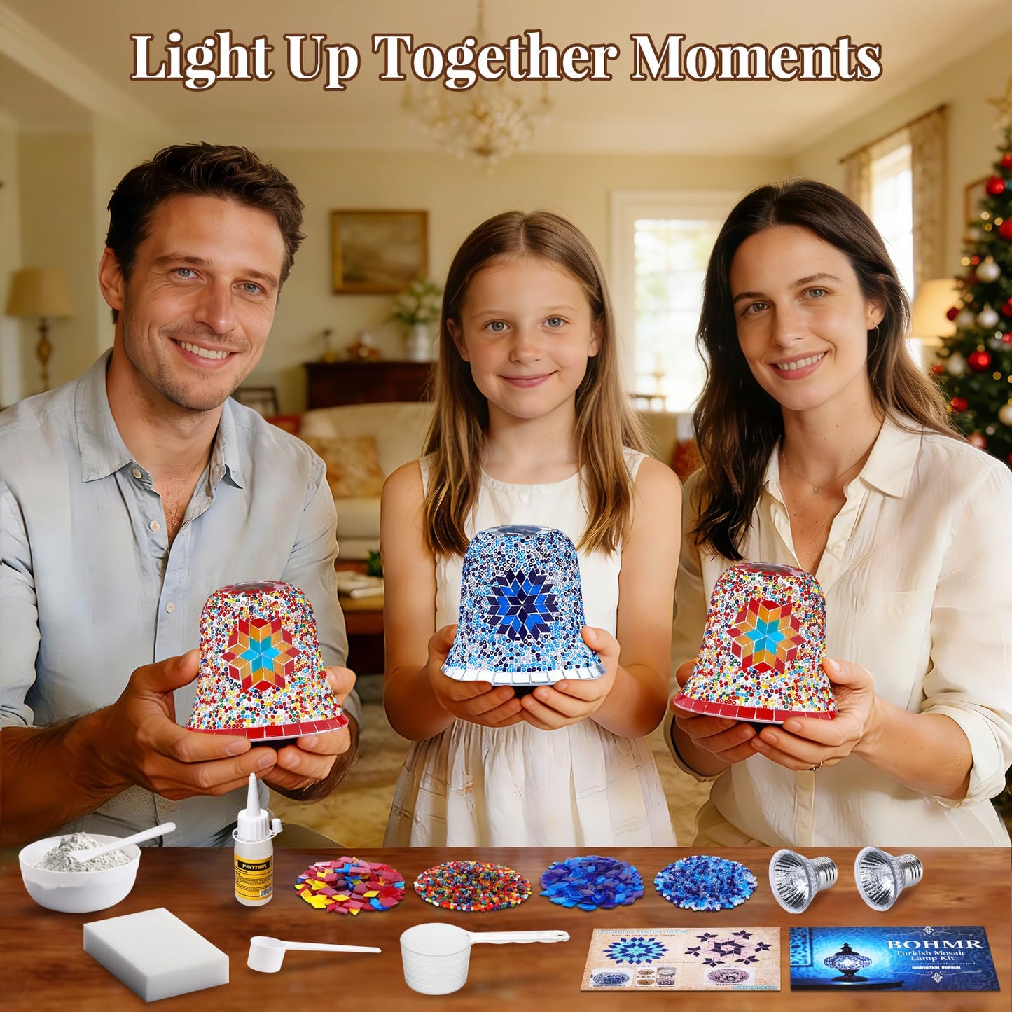 DIY Turkish Mosaic Candle Warmer Lamp Kit, Stained Glass Wax Melt Warmer Lamp Making Kit- Easy,Fun, No Experience Needed, Mosaic Art &Craft Project Kits for Adults &Teens, Make Your Own Lamp, Blue