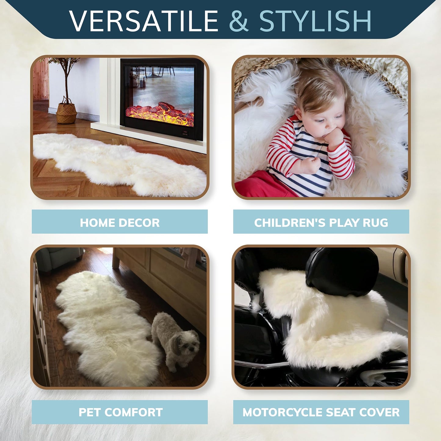 WaySoft New Zealand Sheepskin Area Rug – Genuine Fluffy Wool, Multiple Sizes, Bedroom or Living Room Decor(4ft x 6ft,Grey Beige)