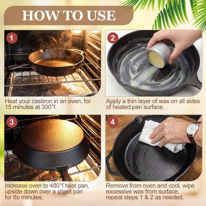 ElaraBerry 6 Pcs Cast Iron Cleaning Kit Includes Cast Iron Seasoning Wax, Chain Mail Scrubber, Cleaning Brush, Scrapers and Dish Towel Carbon Steel Care Set for Pan Grill Kitchen Supplies