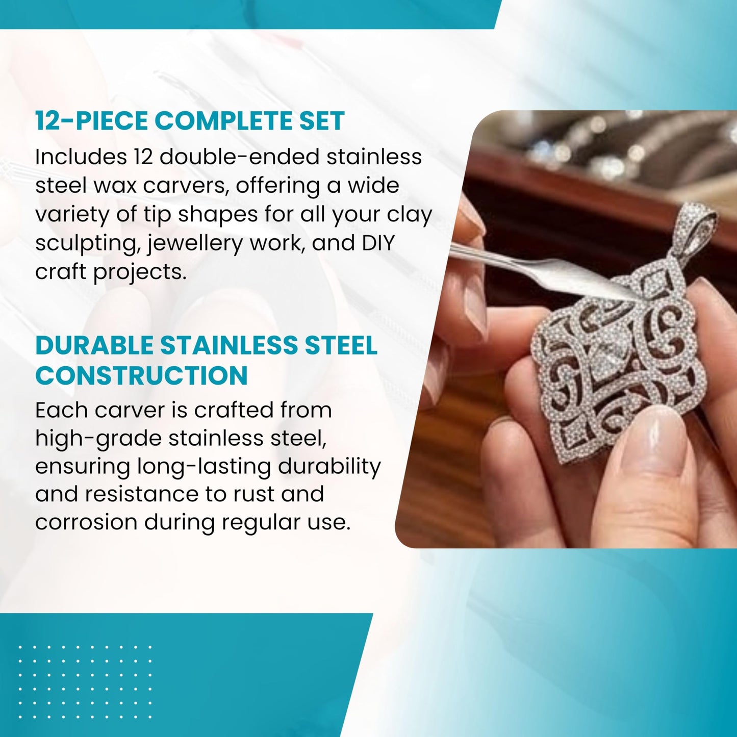 TAURISH 12-Piece Stainless Steel Wax Carver Tool Set, Double Ended Carving Kit for Dental Wax, Clay, Jewelry, Sculpting and Modeling