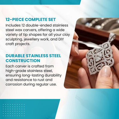 TAURISH 12-Piece Stainless Steel Wax Carver Tool Set, Double Ended Carving Kit for Dental Wax, Clay, Jewelry, Sculpting and Modeling