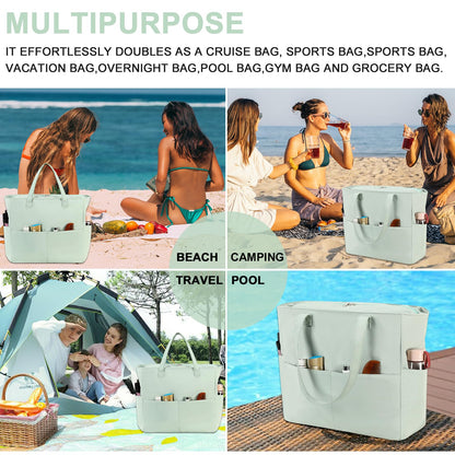 Waterproof Beach Tote Pool Bags for Women Ladies Extra Large Gym Tote Carry On Bag With Wet Compartment for Weekender Travel (Light green)
