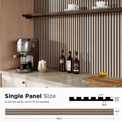 Smartstandard Wood Slat Acoustic Panels, 106" x 12.6" Each Soundpoof Wooden Slat Wall Panel - Walnut, 4 Pack