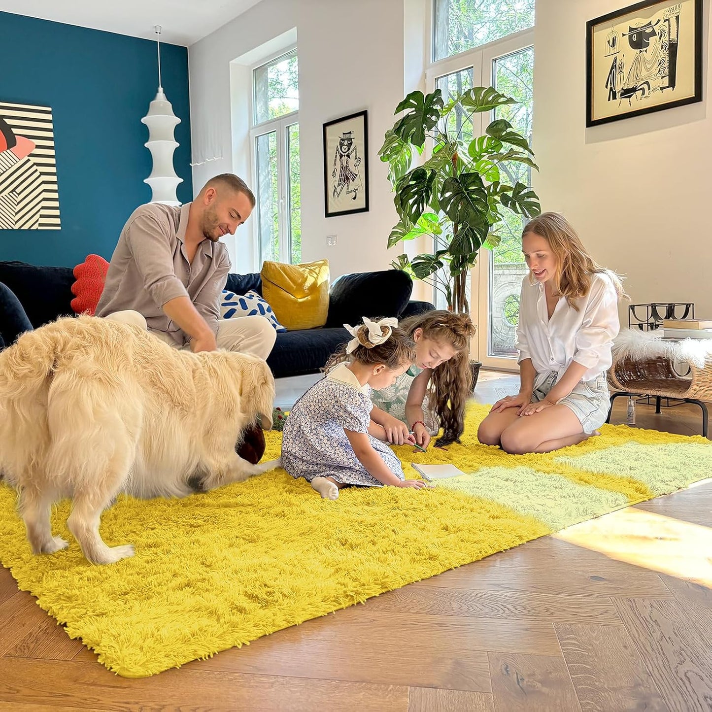 OLANLY Large Area Rug - Soft Fluffy Shaggy Carpet for Living Room & Bedroom | 9x12, Yellow