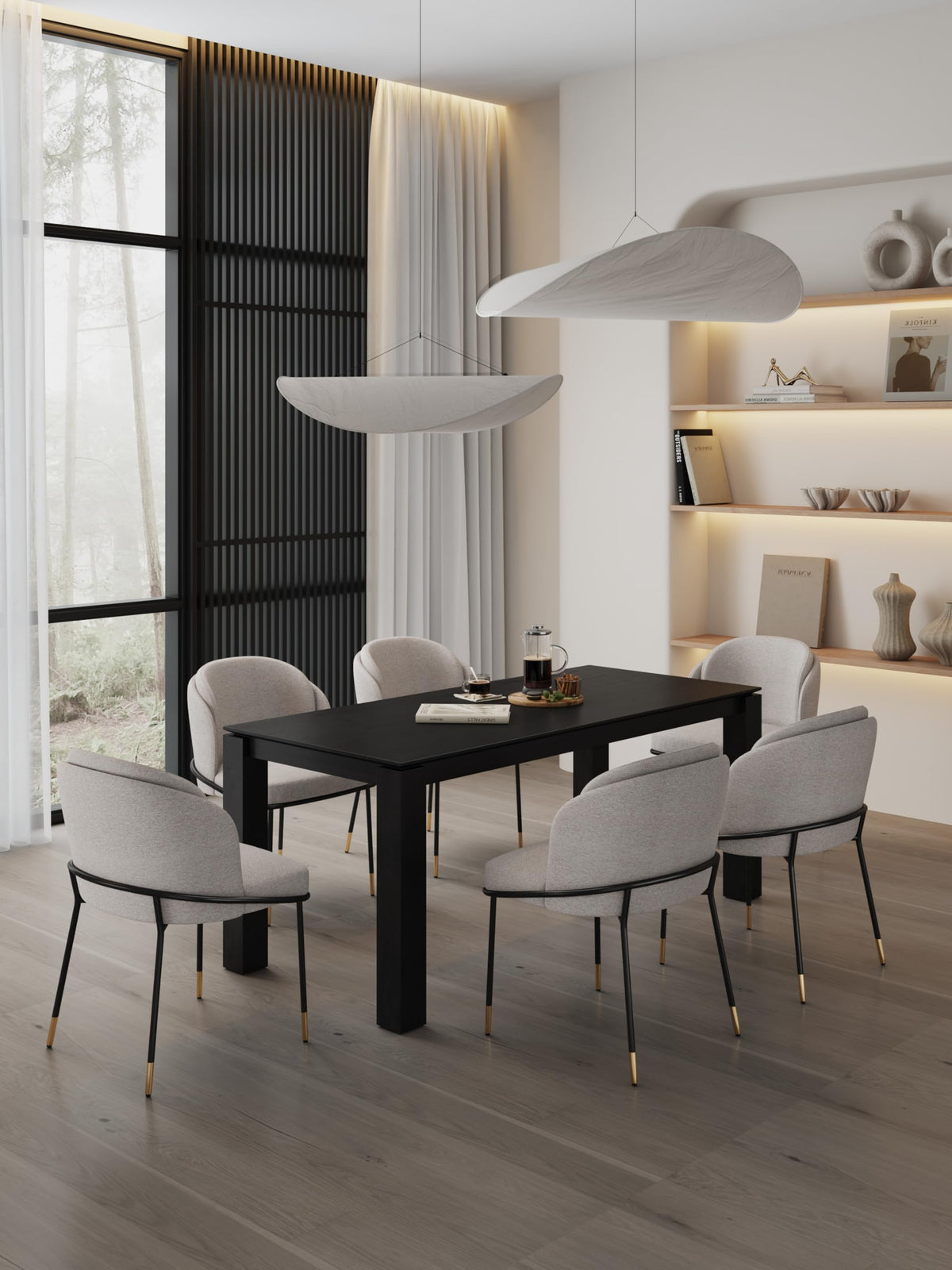 Manhattan Comfort Flor Dining Chair with Metal Legs, Upholstered in Twill Weave Fabric, Padded Cushions, Ergonomic Winged Back Design, Gold Metal Accents, Fully Assembled, 2 Piece Set, Wheat