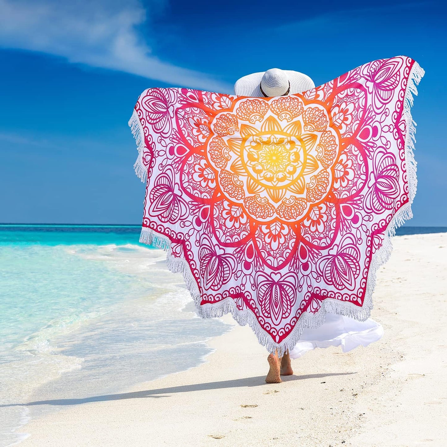 Tassels,59'',Purple Large Microfiber Boho Mandala Beach Towel Round Bohemian Beach Blanket Hippie Indian Throw Blanket
