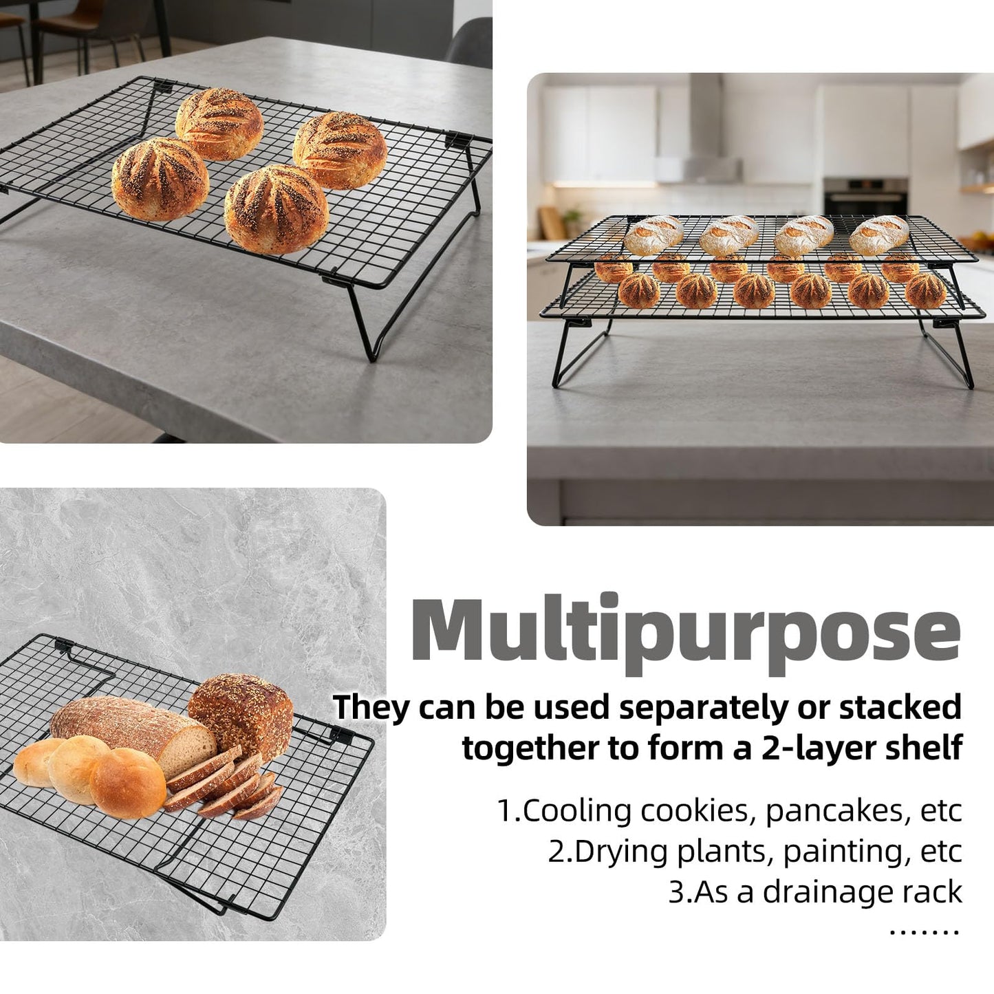 Sourdough Cooling Rack, Heavy Duty Cooling Rack for Sourdough, 17×11×3 Inch Elevated Design, Black，Gifts for Baking Must Haves,1 PCS