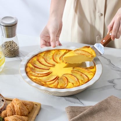 MALACASA Pie Dish for Baking, Stoneware Pie Pan 9 Inch, Embossed Deep Dish Pie Pans, 45 OZ Round Baking Dish Pie Pan, Fluted Dish Pie Plate for Apple Pie, Quiche and Tart, Set of 1, Series LYDIA