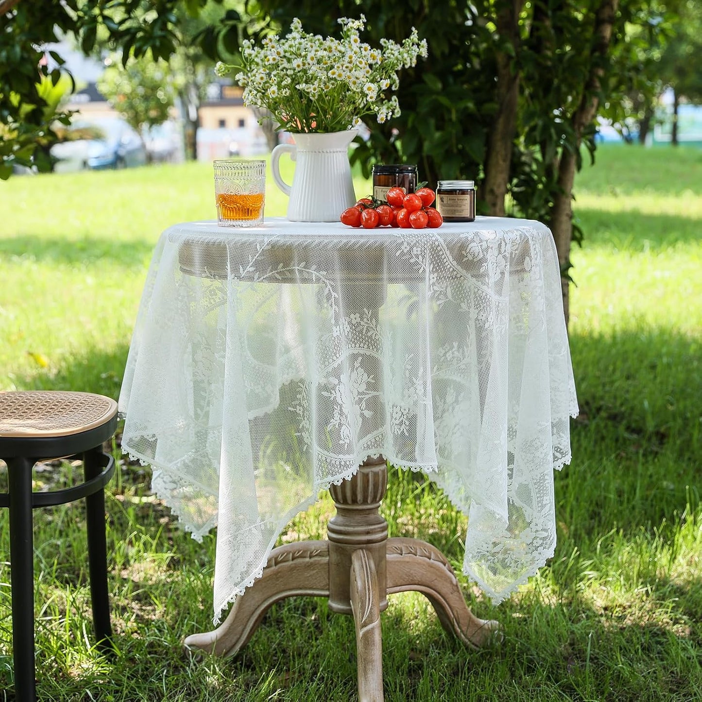 24 24 Inch 24"x24") White Lace Small Square Tablecloth x Vintage Embroidered Table Cloth Shabby Chic Wedding Baby