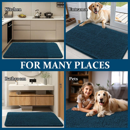 OLANLY Dog Door Mat - Absorbent Non-Slip Chenille for Muddy Paws | 45x27, Quick Dry, Atlantic Blue