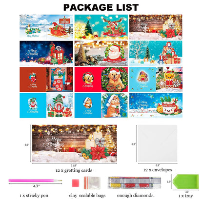 EOYDKAP Diamond Painting Christmas Cards 12 Pack Greeting Cards Blank Inside Christmas Card with Envelopes