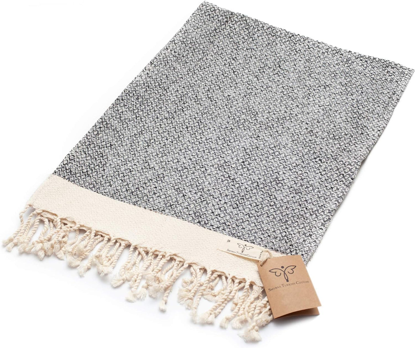 SMYRNA TURKISH COTTON Vintage Series Hand Towels, 16x40 inch, Set of 2, Gray