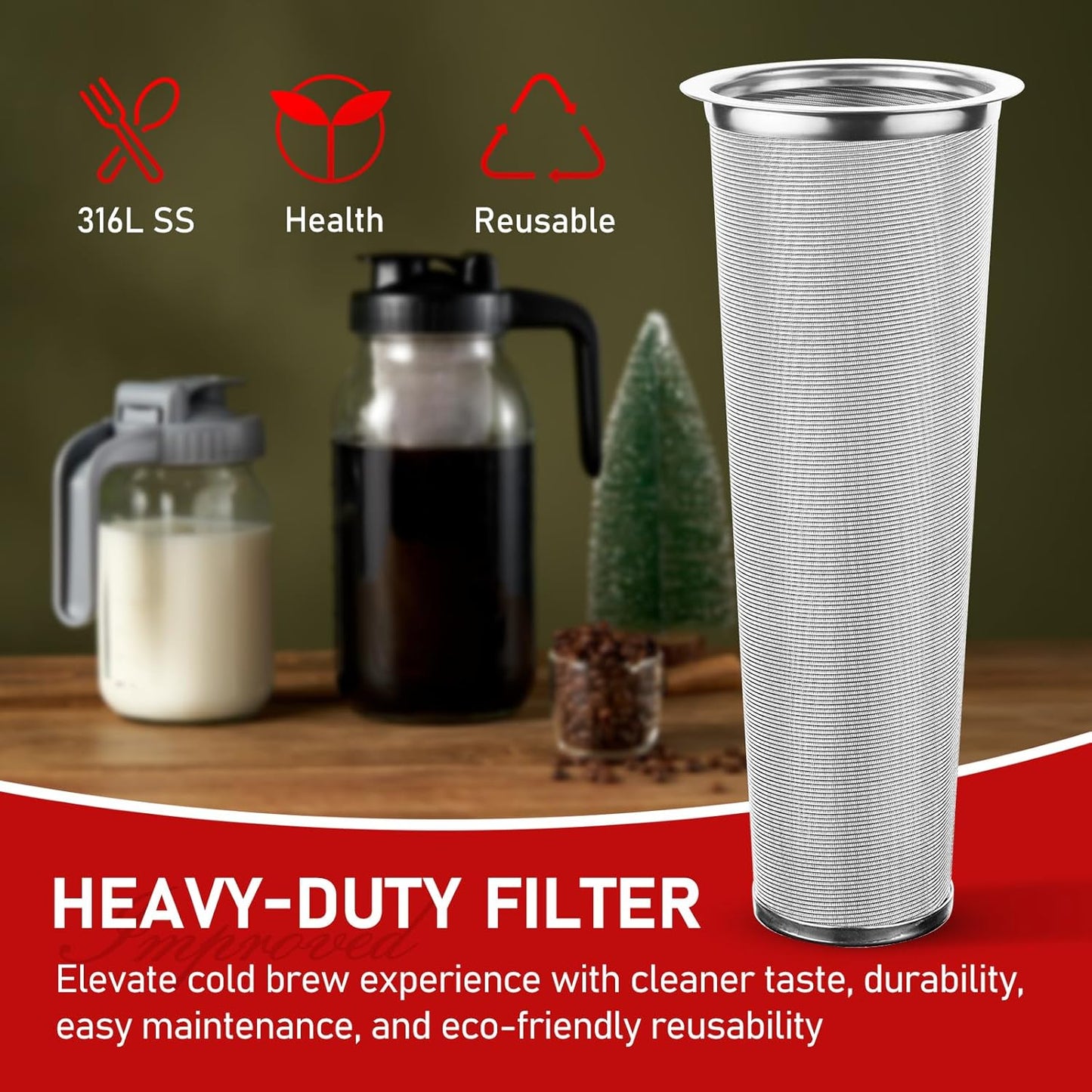 Cold Brew Coffee Maker, 64oz, V-shaped Lid, BPA Free, Sturdy Cold Brew Pitcher