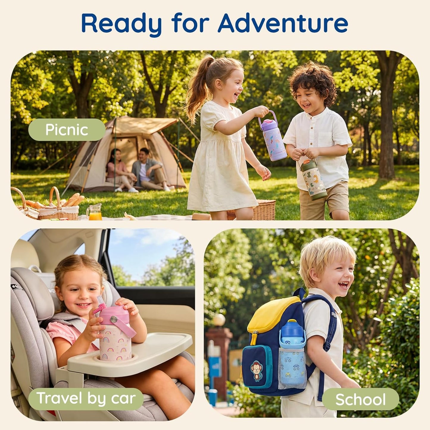 Mommore Kids Water Bottle - 12 oz Insulated Stainless Steel, Leakproof & BPA-Free | Green