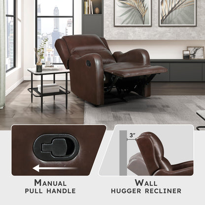 Lexicon Manual Recliner Chair, Reclining Sofa Chair, Home Theater Seating, Wall Hugger, Manual Recliner for Living Room/Office/Apartment, Easy Assembly, Brown Faux Leather