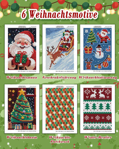 forever young Minigem Christmas Diamond Art Kits for Adults, 6 Pcs Christmas Canvas Resin Square Drill Diamond Painting for Beginners, 2-Hour Small Diamond Painting Kits for Adults (5x7 Inch)