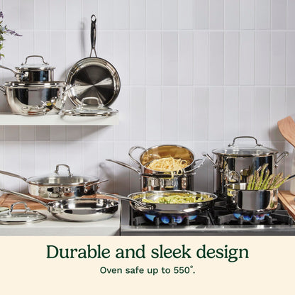 Cuisinart 17-Piece Stainless Steel Cookware Set, Chef's Classic Steel Collection with Pure Aluminum Core for Quick and Even Heat, Cool Grip Handles, Dishwasher Safe, 77-17N