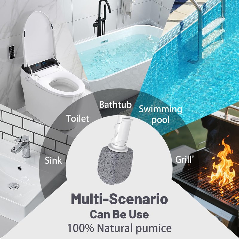 ENWARUTU Upgrade Pumice Stone Toilet Bowl Cleaner,Bathroom Cleaner Brush Toilet Wand Refills with 30CM Long Handle for Remove Hard Water Stains with 1 Wand+ Pumice Stones (5 Pack)