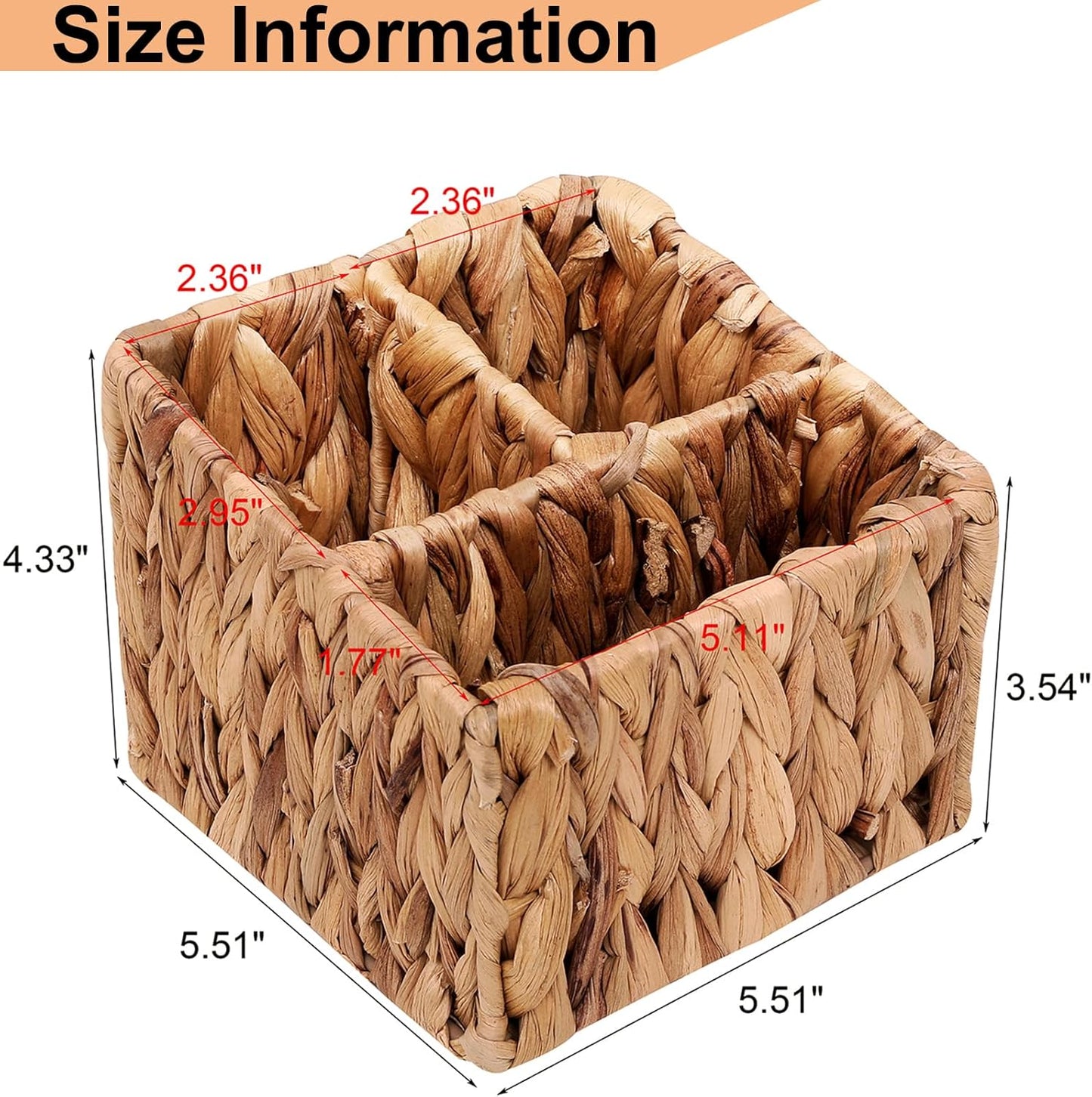 Wicker Remote Control Holder, Hand Woven Desk Organizer with 3 Compartments for Desktop Storage