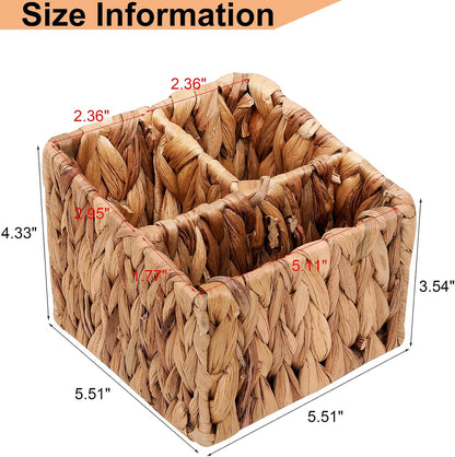 Wicker Remote Control Holder, Hand Woven Desk Organizer with 3 Compartments for Desktop Storage