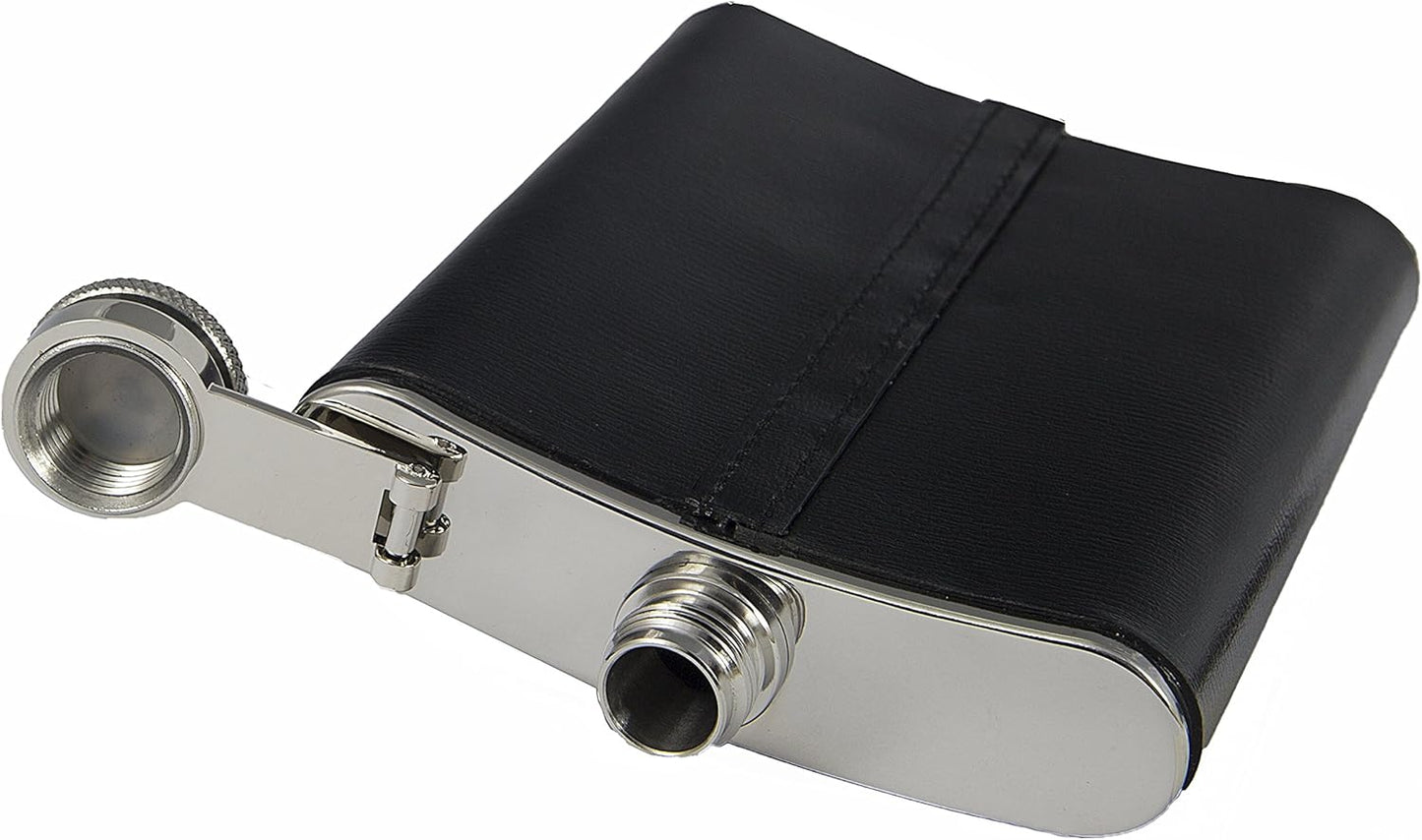 Zippo Hip Flask – Reusable, Secured Lid to Prevent Spills, Stainless Steel, Black Leather Logo, 177ml.