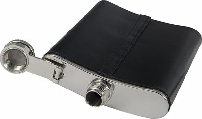 Zippo Hip Flask – Reusable, Secured Lid to Prevent Spills, Stainless Steel, Black Leather Logo, 177ml.