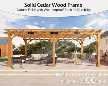 Jocisland 12x20 FT Premium Cedar Wood Pergola with Trellis Roof & Weather-Resistant Support, Outdoor Pergola Kit with Stakes, Garden Gazebo for Patio, Backyard & Events, Reddish-Brown