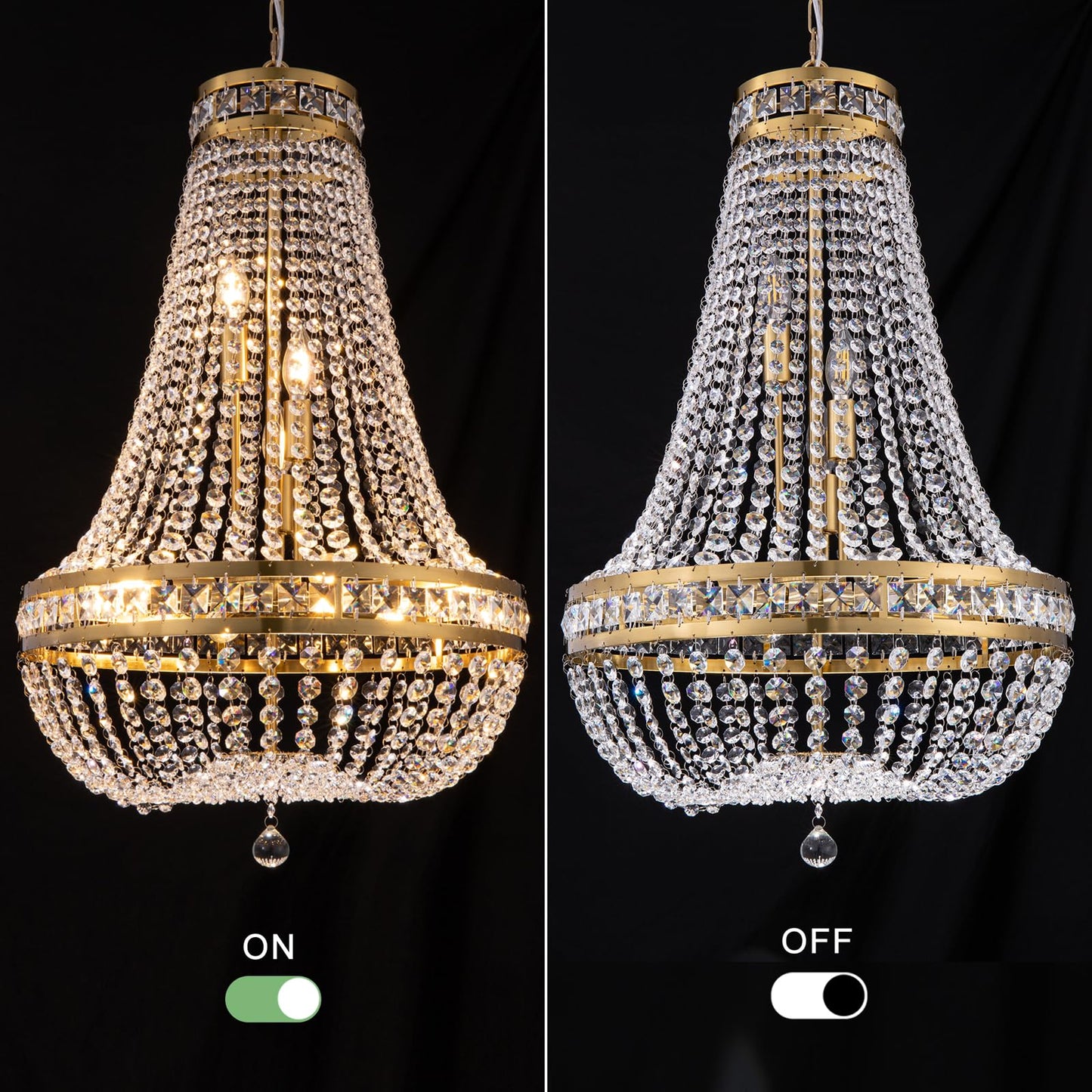 Wellmet Crystal Chandelier Light, 8 Lights French Empire Chandeliers Lighting Ceiling Fixture Hanging Pendant for Dining Living Room Foyer Kitchen Bedroom Entryway, 20''W (Brass, 20)