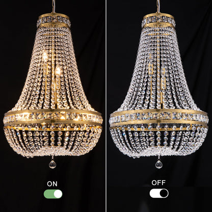Wellmet Crystal Chandelier Light, 8 Lights French Empire Chandeliers Lighting Ceiling Fixture Hanging Pendant for Dining Living Room Foyer Kitchen Bedroom Entryway, 20''W (Brass, 20)