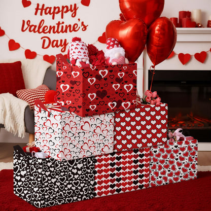Youyole 6 Pcs Galentine's Day Gifts Basket Set Valentine's Day Storage Bins Red Heart Empty Gifts Basket Organizer with Love Pattern Valentine Decorative Container Box with Handle for Closet Shelf