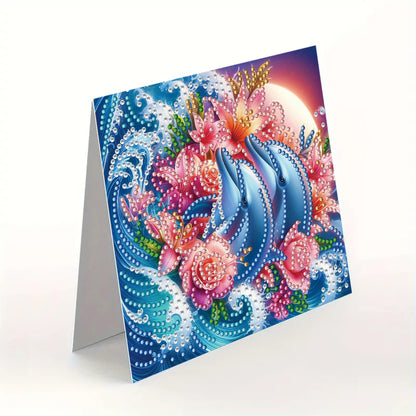 MaiYiYi 6 Pack DIY Dolphin Diamond Painting Greeting Cards Kit, Love Dolphin Diamond Art Cards with Envelopes, Lotus Diamond Art Greeting Cards for Family Friends Holiday Birthday
