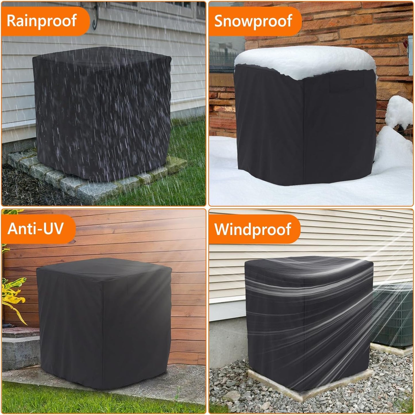 STARTWO Air Conditioner Cover for Outside Units, Durable Waterproof Square AC Cover with Windproof Buckles, Black