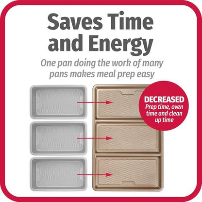 GoodCook Non-Stick Divided Sheet Pan - 3-in-1 Textured Baking Dish | 11 x 17-Inch Carbon Steel for Meal Prep
