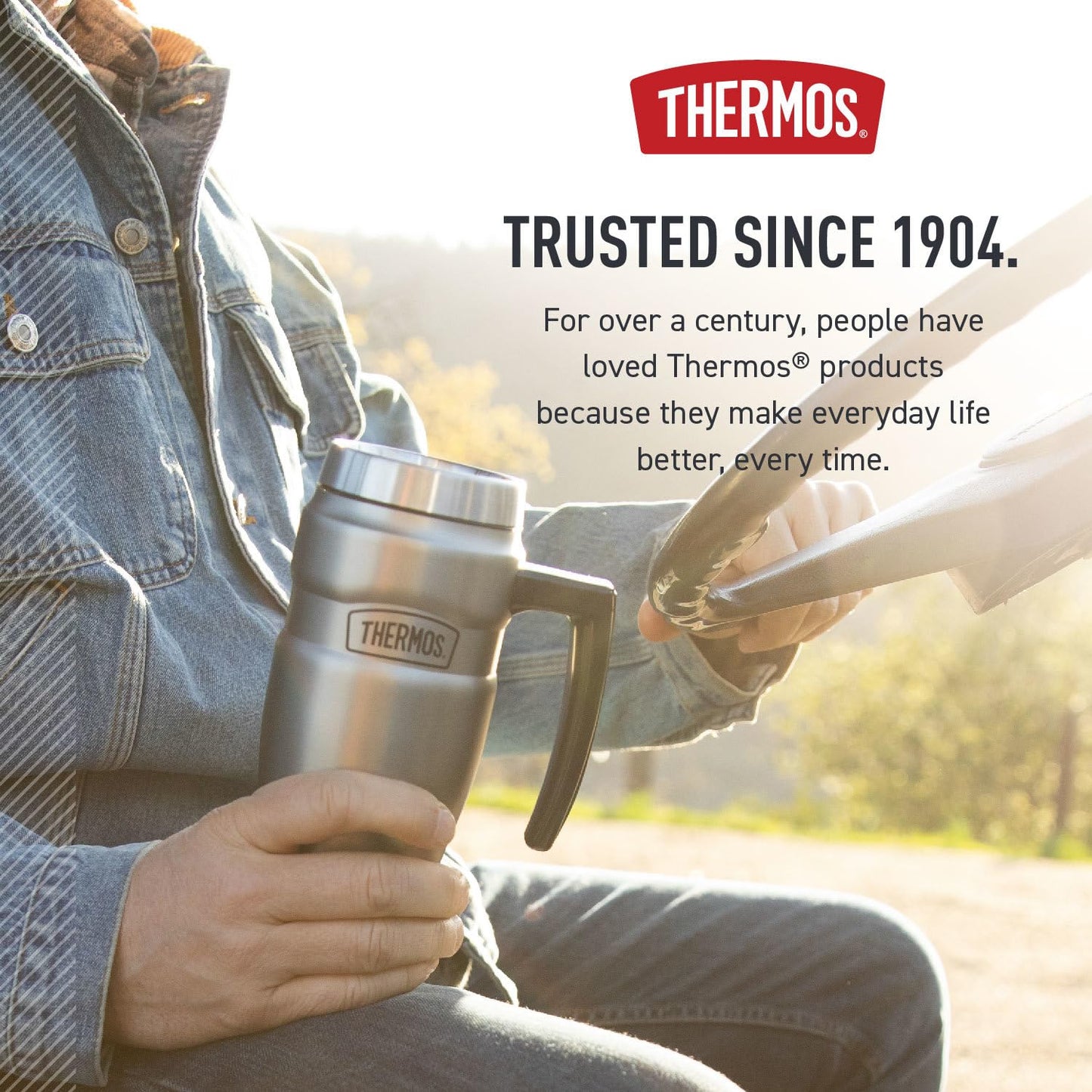THERMOS Stainless King Vacuum-Insulated Travel Mug with Handle - 16oz, Midnight Blue - Thermos Tumbler for Hot & Cold Drinks - Leak & Sweat-Proof Stainless Steel Coffee Mug with Lid for Commuting
