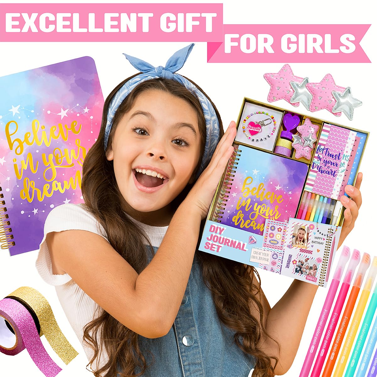 Nollh DIY Journal Kit for Girls - 200+PCS Teen Tween Girl Gifts Trendy Stuff, Stocking Stuffers, Scrapbook Supplies Stationery Set, Art Crafts Kit - Ideal Gifts for 8 9 10 11 12 13 14 Year Old Girl
