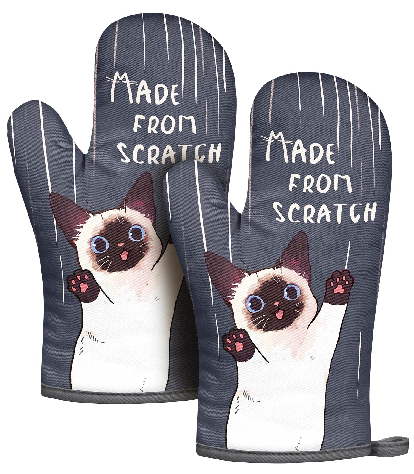 Slohif Funny Oven Mitt Heat Resistant for Women - 2 Pack Cat Cute Novelty Cool Kitchen Oven Mittens with 100% Cotton for Baking and Cooking Accessories