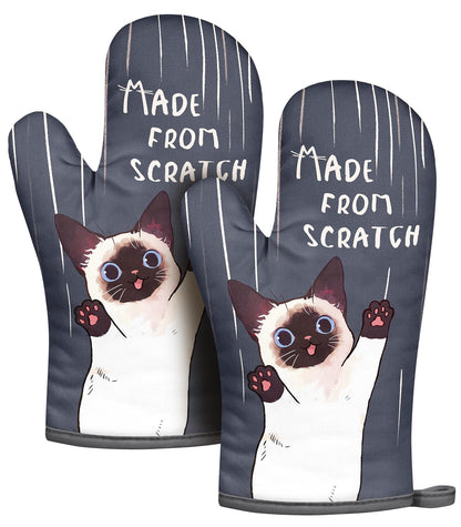Slohif Funny Oven Mitt Heat Resistant for Women - 2 Pack Cat Cute Novelty Cool Kitchen Oven Mittens with 100% Cotton for Baking and Cooking Accessories