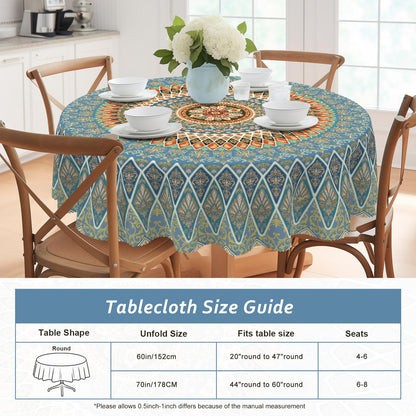 Eikione Bohemia Round Tablecloth,Tablecloth Waterproof and Wrinkle-Free, Boho Table Covers, Summer Decorations for Home 60inch
