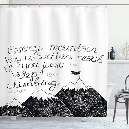 Ambesonne Wording Shower Curtain, Sketchy Mountains Hand Writing Style Letters, Cloth Fabric Bathroom Decor Set with