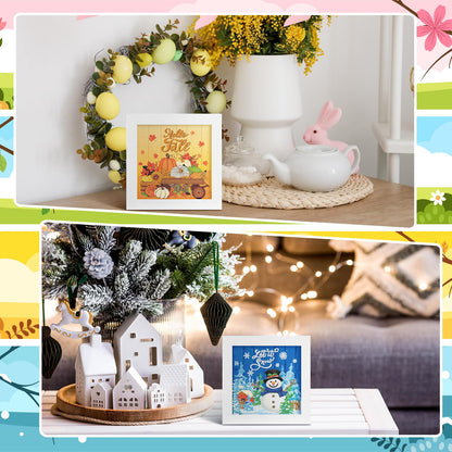 Geyoga 4 Pcs Seasonal Holiday Diamond Art Kits for Adults 5d Seasonal Diamond Painting Kits with Frame for Beginner Kids Arts and Crafts Rhinestone Gem Art Table Decor Gift 7 x 7 Inch