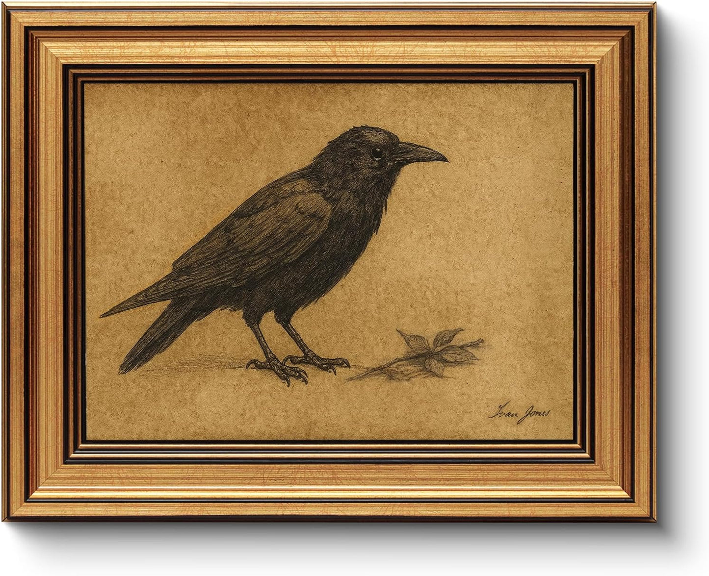 WHASAYART Gold Framed Crow Wall Art - Vintage Animal Canvas Prints for Living Room & Kitchen | 10L x 8W