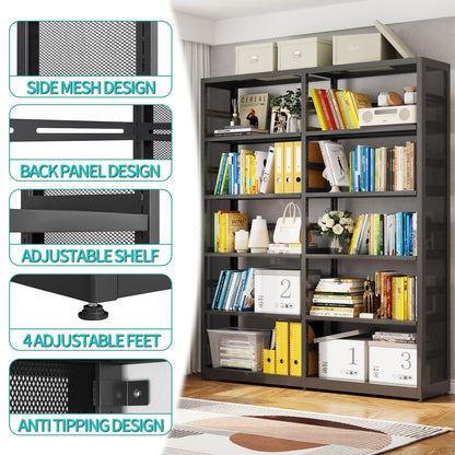 SteeLoong 5 Tier Bookshelf,Metal Storage Shelves Black Bookcase with 4 Adjustable Shelves,Shelving Unit Shelf Organizer,Tall Bookshelf Shelves for Living Room,Office（1 Main Shelf +1 Subframe Shelf）