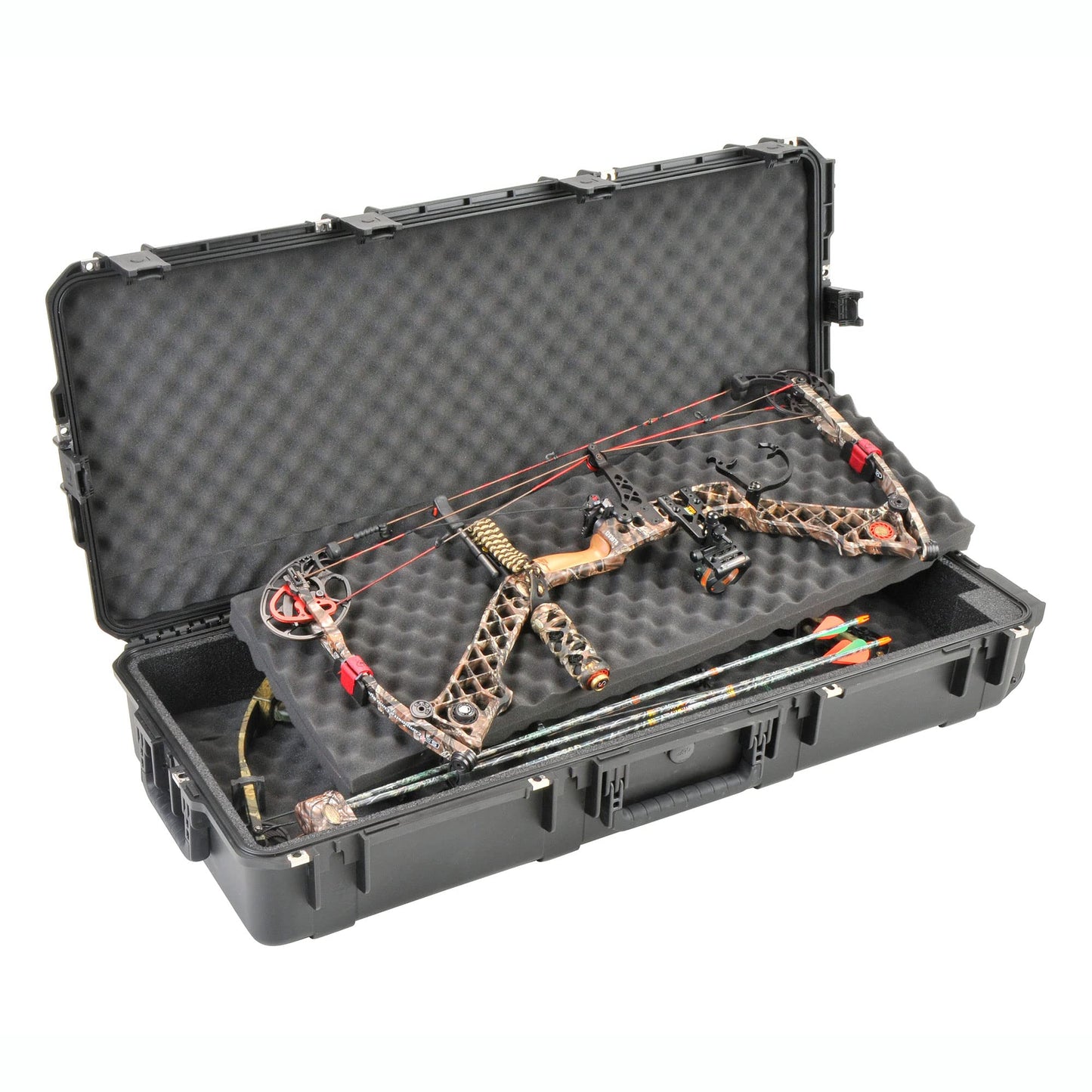 SKB Cases iSeries Portable Double Rifle Large Case, Parallel Limb Bow Carrying Chest Hard Plastic Exterior Heavy Duty Case with Wheels, Black