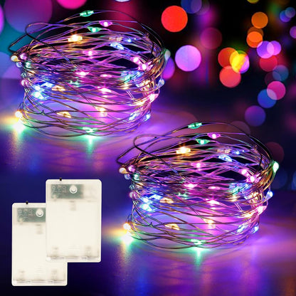 YPHSOL 16.4ft 50LED 2 Pack) Fairy Lights Battery Operated String Lights Flashing and Constant Light Waterproof Silver