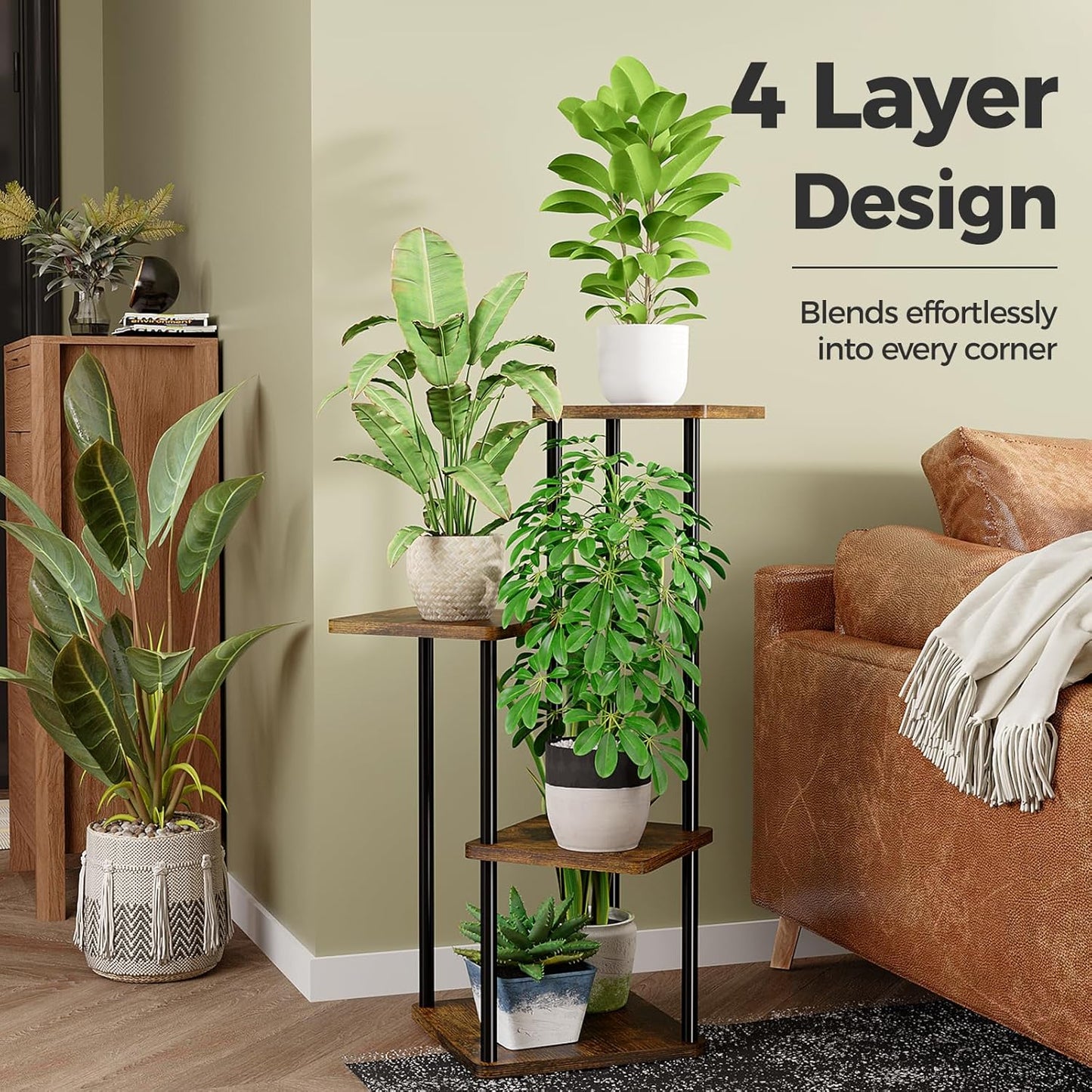 4 Bamworld Tier Plant Stand Small Plant Shelf for Indoor Plants Corner Flower Stand Wooden Plant Holder for Balcony