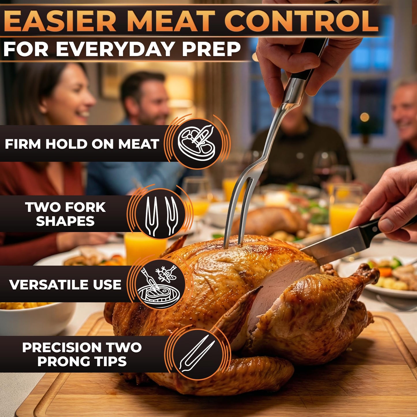 2 Pcs Carving Fork for Meat 11,8 inch - Stainless Steel Meat Fork with Heat-Resistant Handle for Grilling, Cooking, Serving - Straight and Curved Carving Utensils with Classic Two-Prong BBQ Design