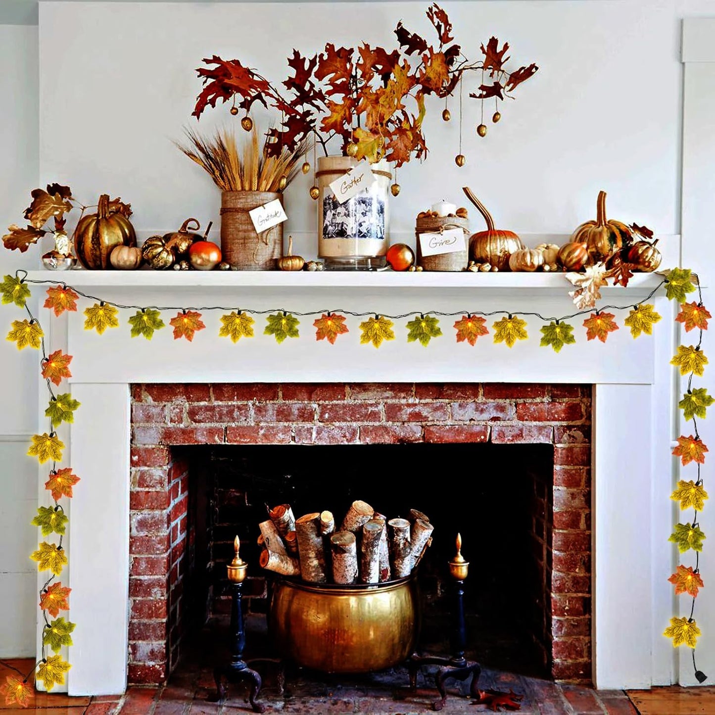 13.6FT 35LED SUNSGNE Fall Lights Thanksgiving String Lights, Orange Yellow Green Maple Leaf String Lights