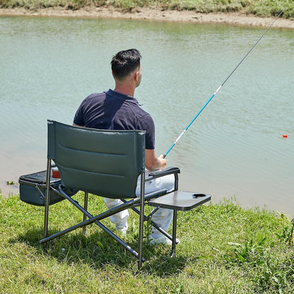 Timber Ridge XXL Oversized Directors Chair - Heavy Duty 600lbs Camping Chair with Cooler Bag & Table - Grey