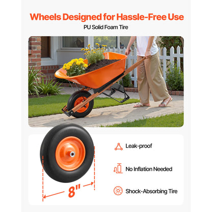 Happybuy Wheelbarrow Cart, 6 Cu. Ft. Load & 330 lbs Capacity, One Wheel Garden Dump Cart Wheel Barrow with Metal Handle & 16" Wide Track Wheels, Easy Loading Utility Yard Cart & Wagons for Lawn Farm